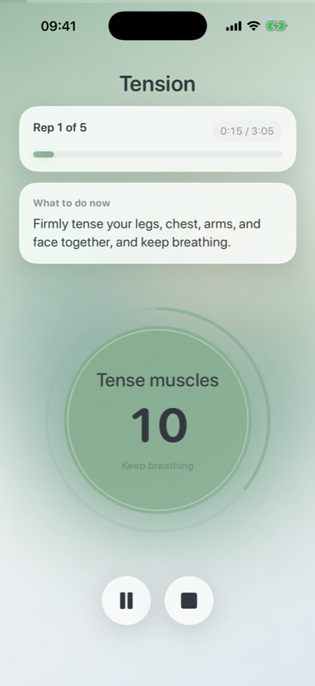 Tension screen of the Oever app.