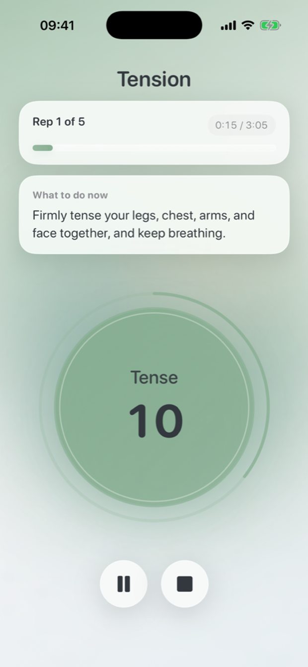 Tension screen of the Oever app.