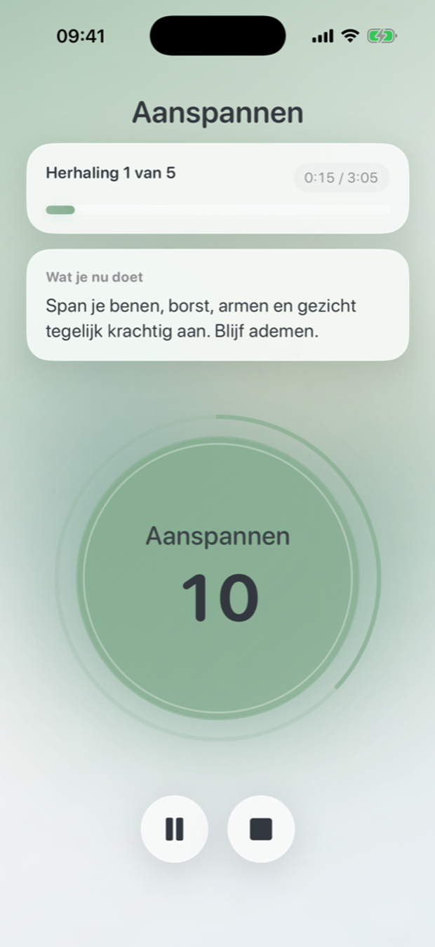 Aanspannen scherm van de Oever app.